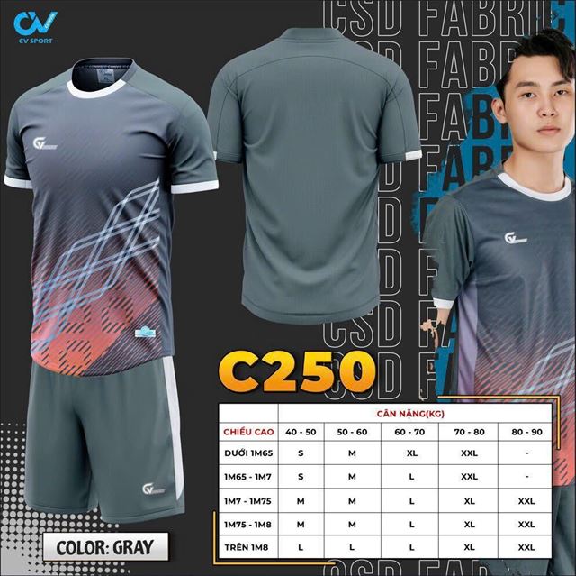 Áo Bóng Đá Không Logo CV 250 Xám