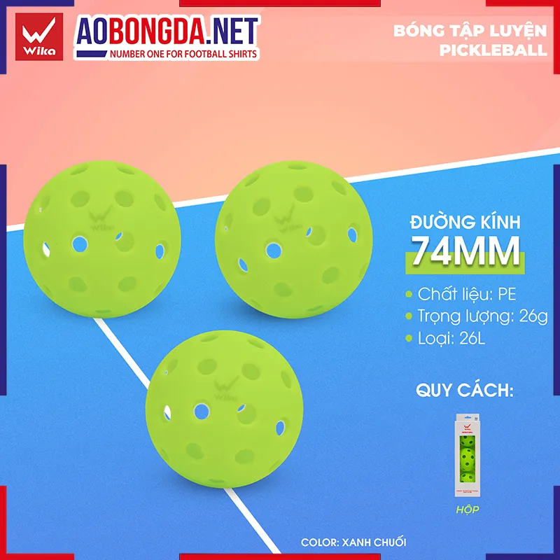 Hộp 3 Bóng Tập Luyện Pickleball Wika Xanh Chuối 26 Lỗ