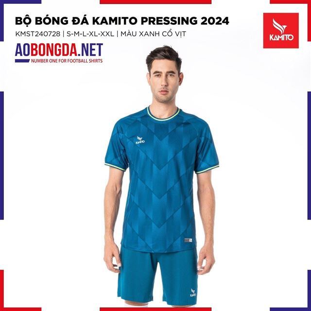 Áo Bóng Đá không Logo Kamito Pressing Xanh Cổ Vịt
