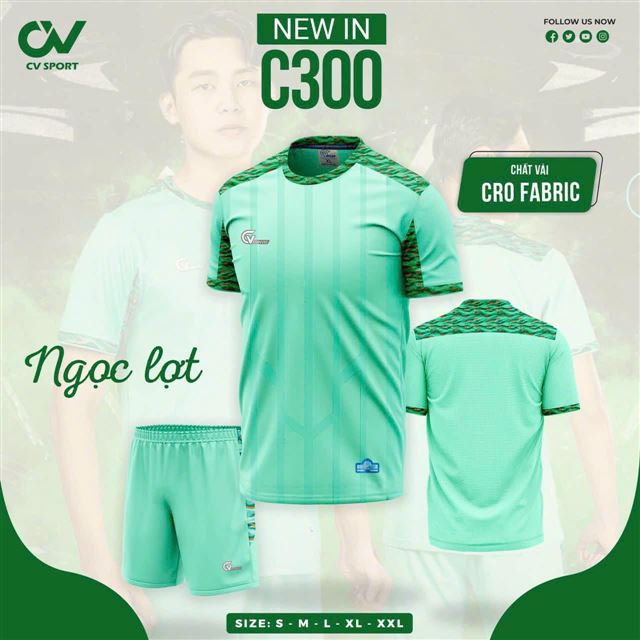 Áo Bóng Đá Không Logo CV C300 Xanh Ngọc Lợt