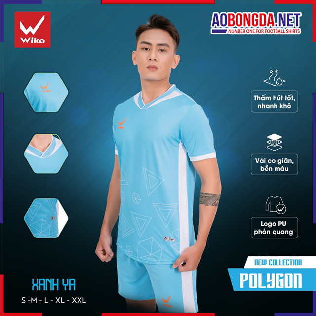 Áo Bóng Đá Không Logo Wika Polygon Xanh Ya