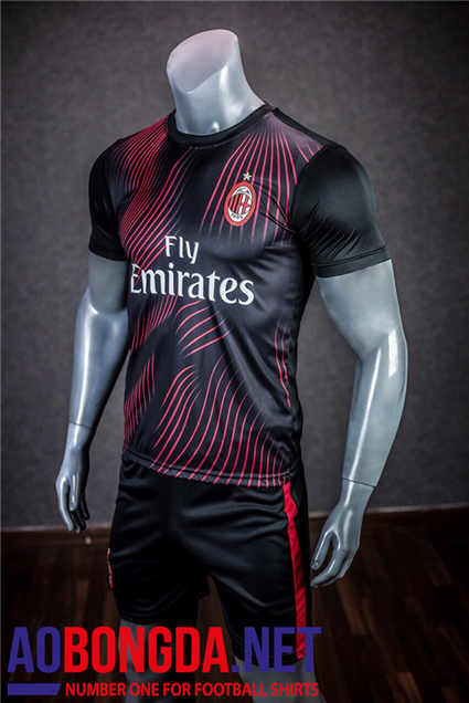 Áo Bóng ĐÁ AC Milan training đen đỏ 2019