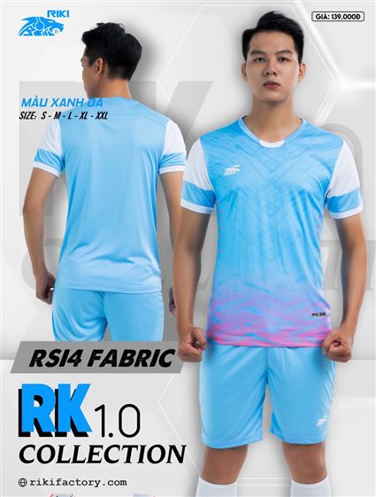 Áo Bóng Đá không Logo Riki Fabric Xanh Da