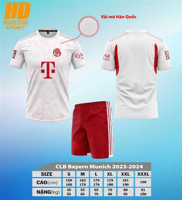 Áo Bóng Đá CLB Bayern trắng hoa 2023-2024