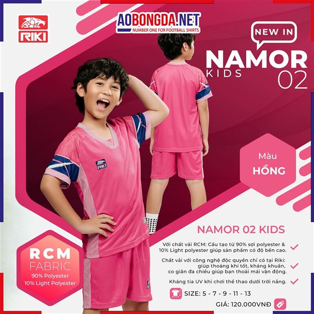 Áo Bóng Đá Trẻ Em Không Logo Riki Namor 2 Hồng