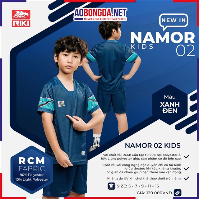 Áo Bóng Đá Trẻ Em Không Logo Riki Namor 2 Xanh Đen