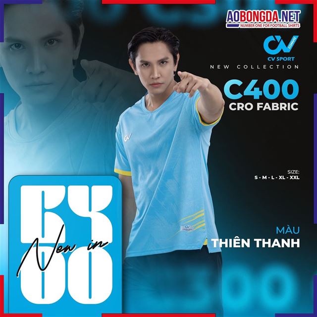 Áo Bóng Đá Không Logo CV C400 Màu Thiên Thanh