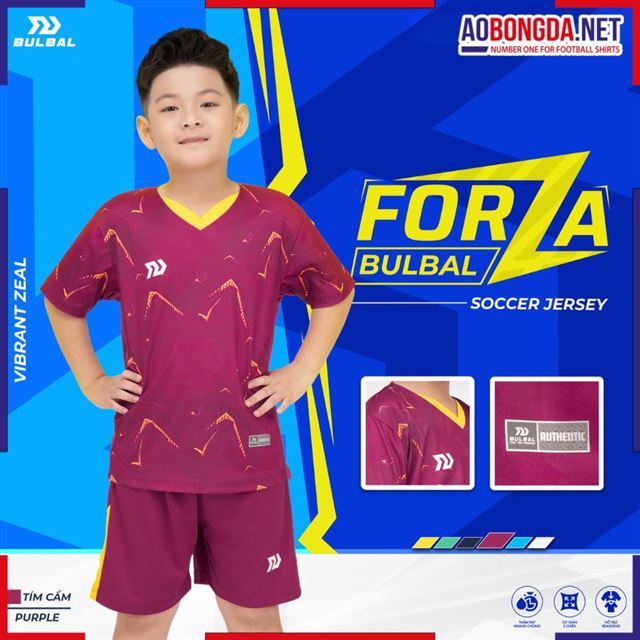 Áo Bóng Đá Trẻ Em Không Logo Bulbal Forza Tím Cẩm