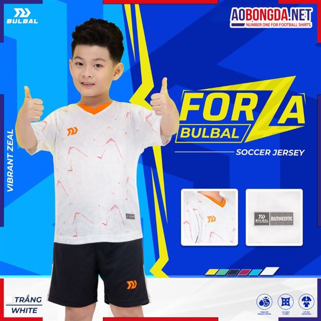 Áo Bóng Đá Trẻ Em Không Logo Bulbal Forza Trắng