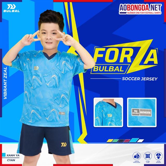 Áo Bóng Đá Trẻ Em Không Logo Bulbal Forza Xanh Ya