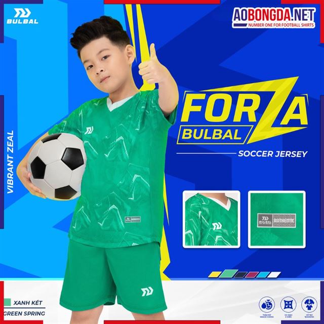 Áo Bóng Đá Trẻ Em Không Logo Bulbal Forza Xanh Két