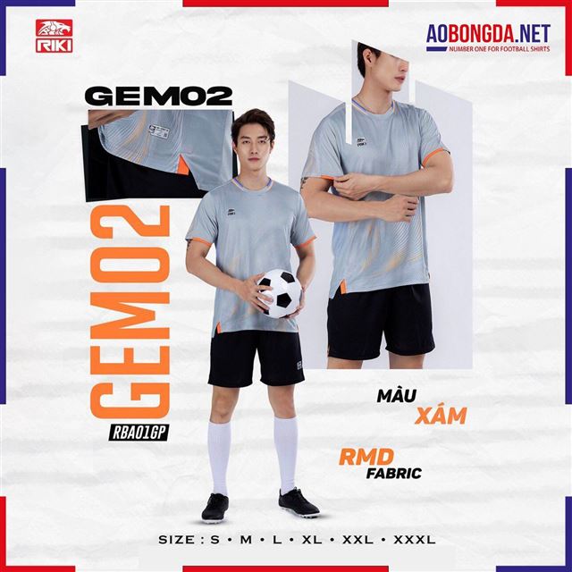 Áo Bóng Đá Không Logo Riki Gem2 Xám