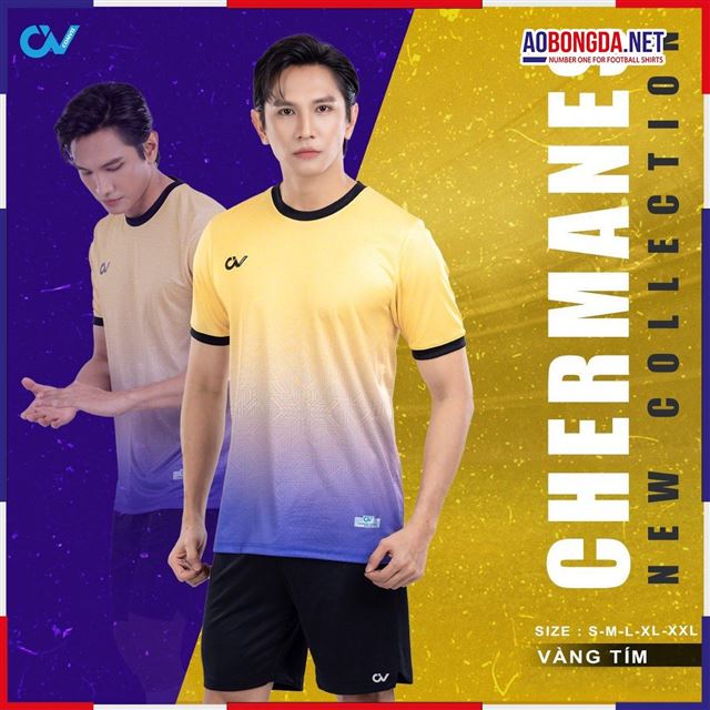 Áo Bóng Đá Không Logo CV Chermanes Vàng Tím