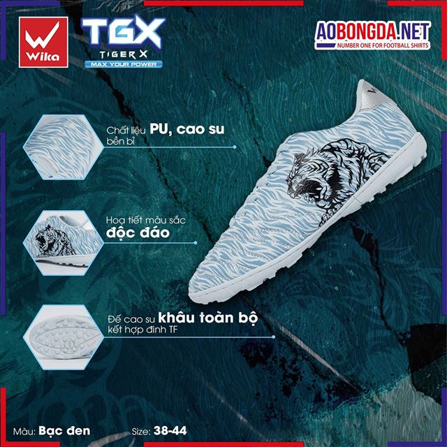 Giày Bóng Đá Wika TGX Bạc Đen