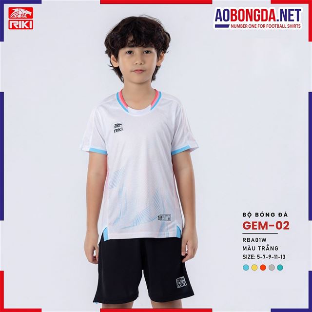 Áo Bóng Đá Không Logo Riki Gem02 Trẻ Em Trắng