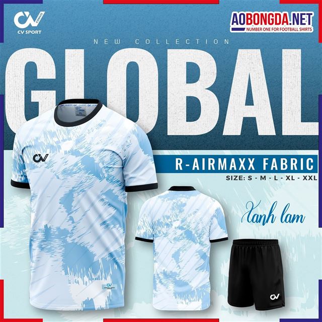 Áo Bóng Đá Không Logo CV Global Xanh Lam