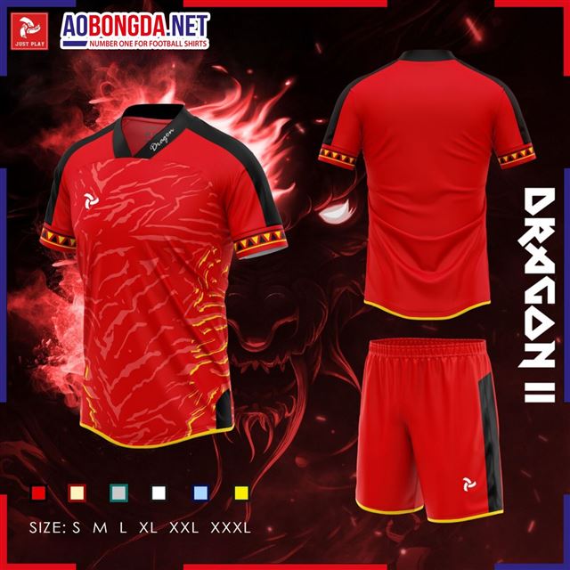 Áo Bóng Đá Không Logo Just Play Dragon II Đỏ Vàng
