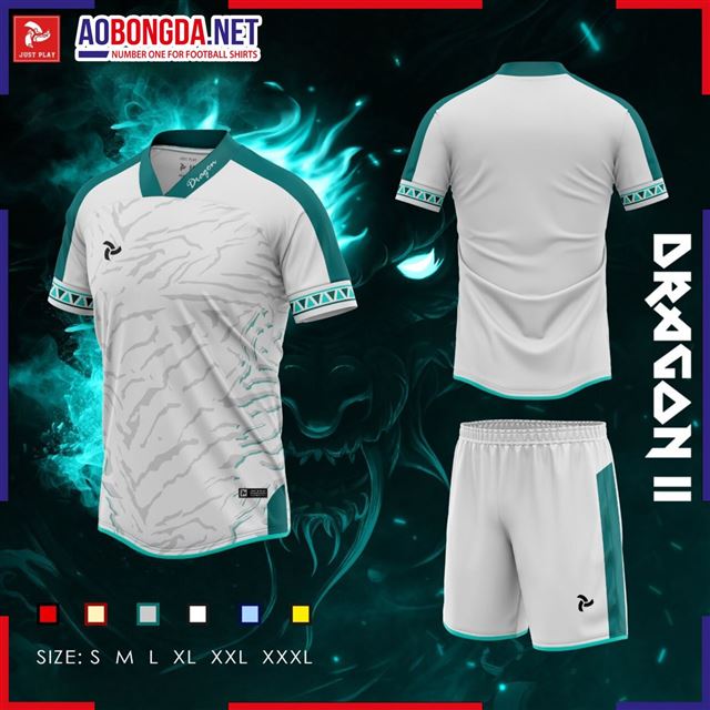 Áo Bóng Đá Không Logo Just Play Dragon II Xám Trắng Xanh