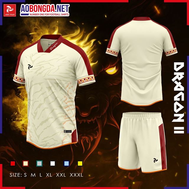 Áo Bóng Đá Không Logo Just Play Dragon II Trắng Kem