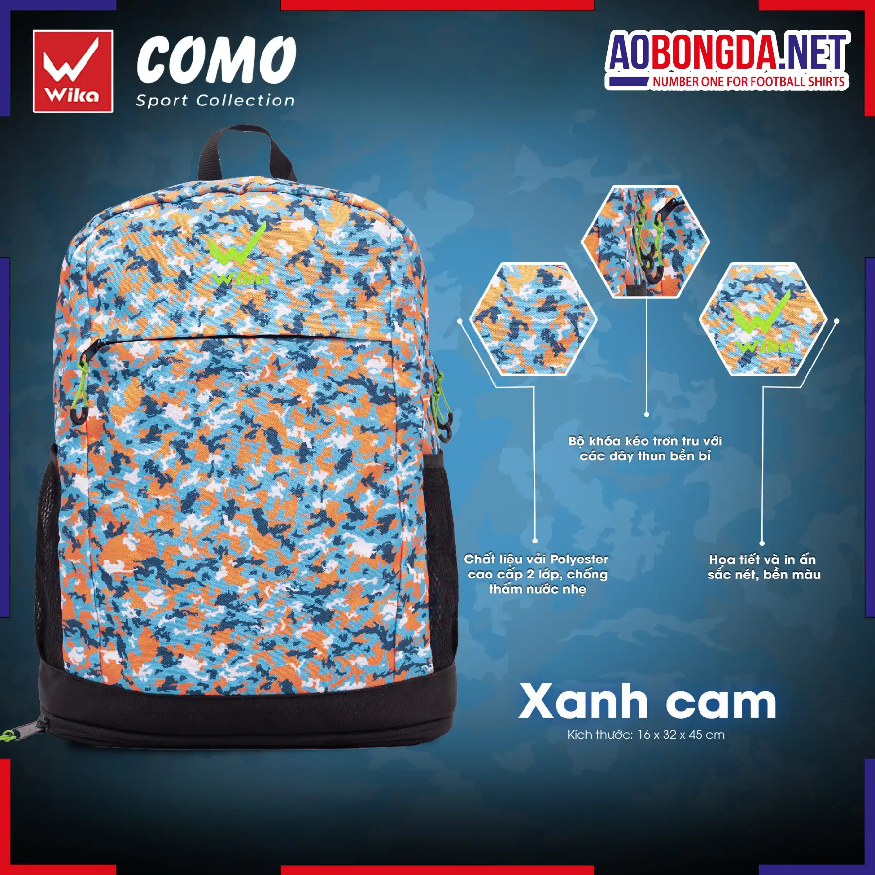 Balo Wika Como Xanh Cam