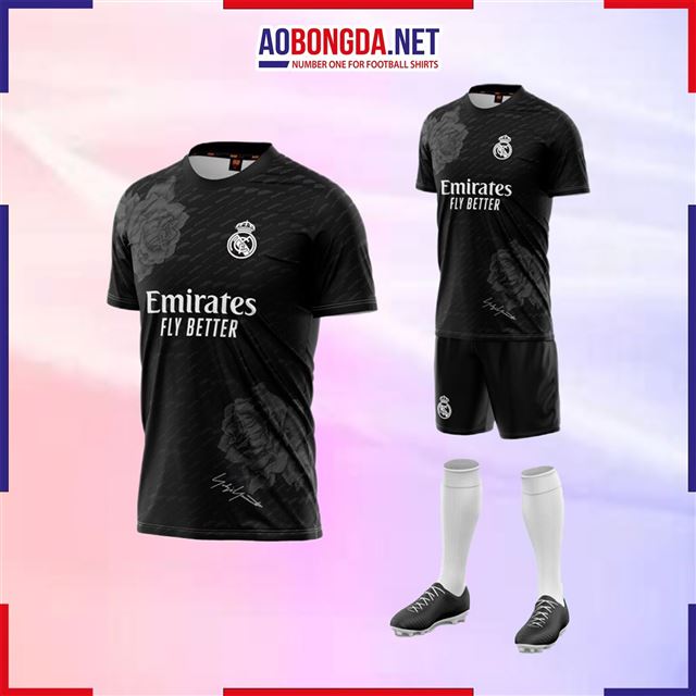 Áo Bóng Đá Câu Lạc Bộ Real Đen Hoa Hồng 24-25