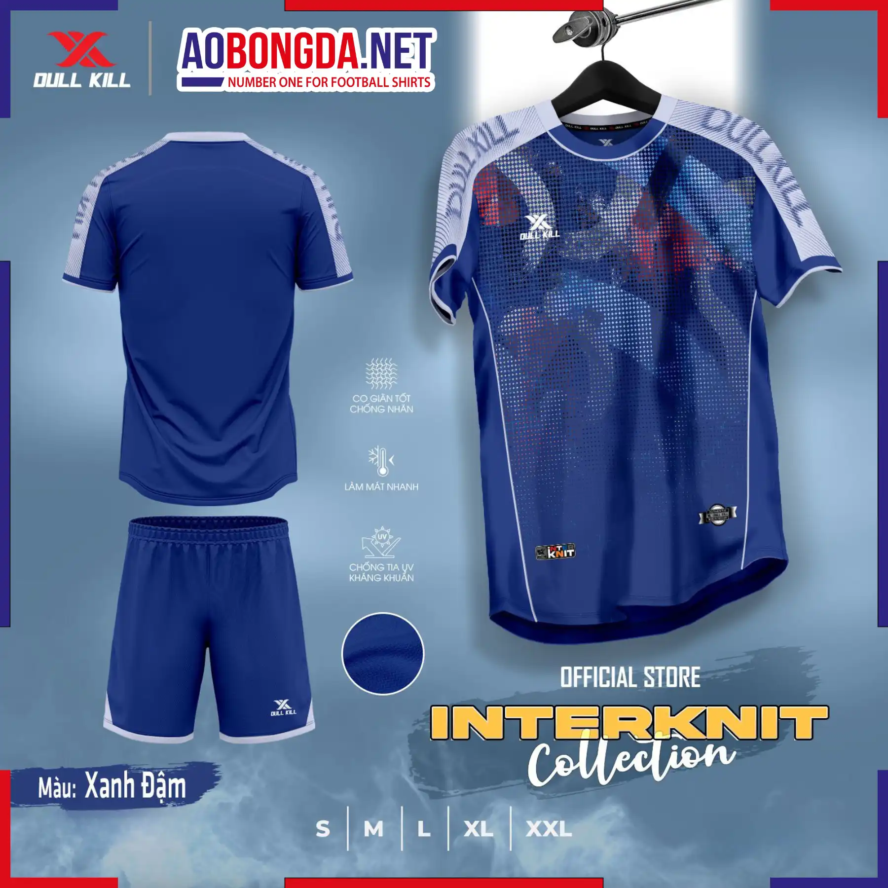 Áo Bóng Đá Không Logo Dullkill Interknit Màu Xanh Đậm