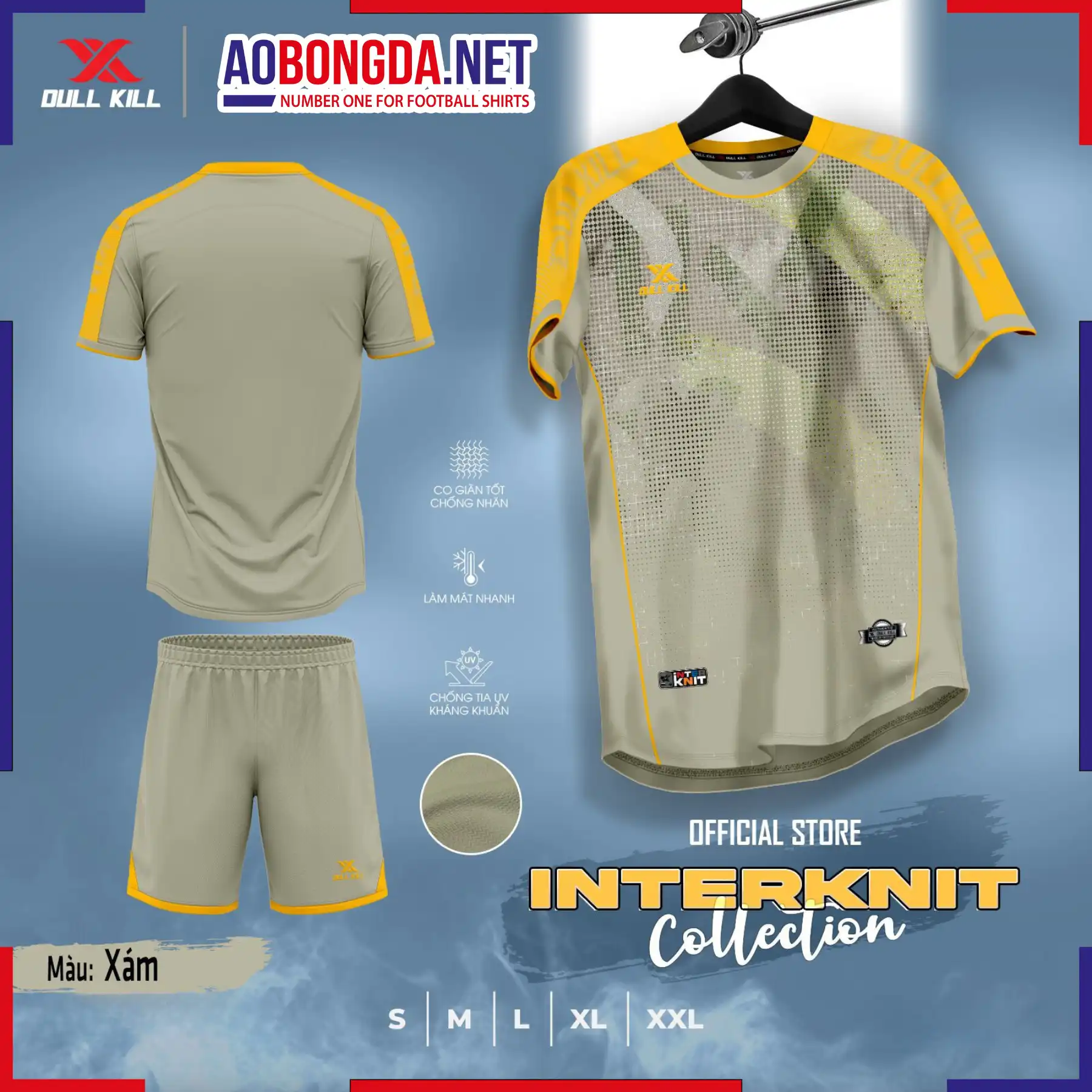 Áo Bóng Đá Không Logo Dullkill Interknit Màu Xám