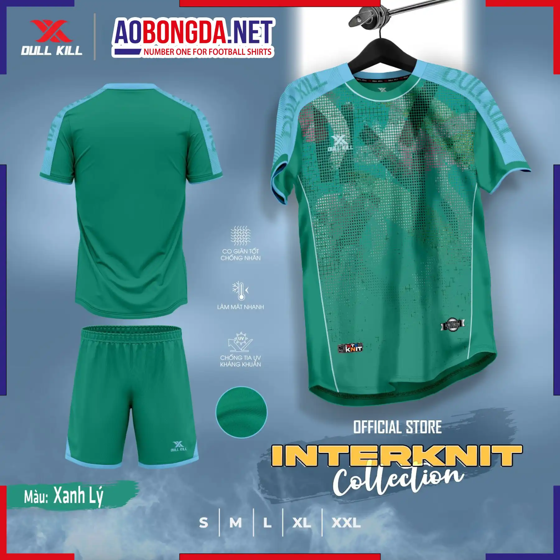 Áo Bóng Đá Không Logo Dullkill Interknit Màu Xanh Lý