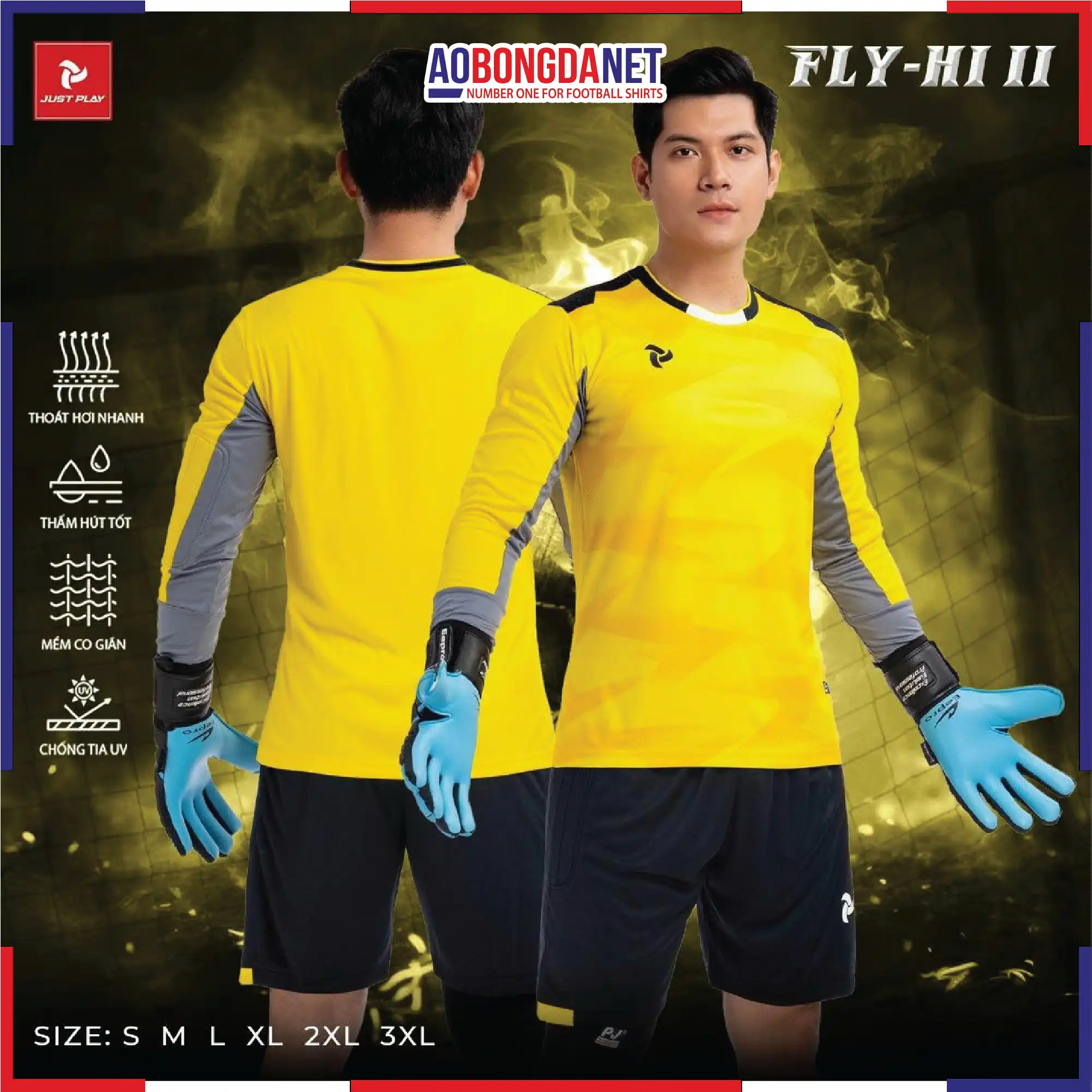 Áo Thi Đấu Thủ Môn Justplay Fly Hi II Màu Vàng