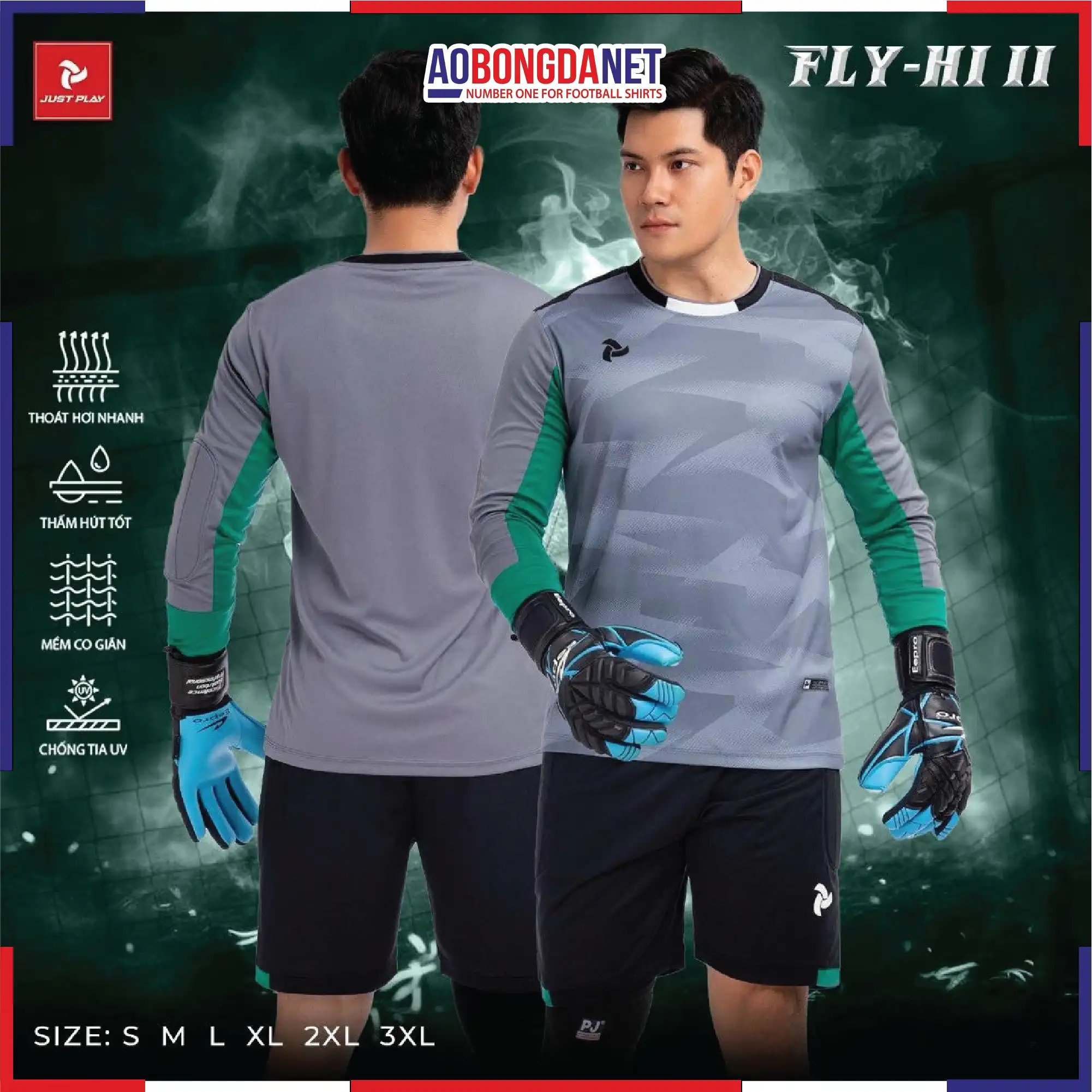 Áo Thi Đấu Thủ Môn Justplay Fly Hi II Màu Xám