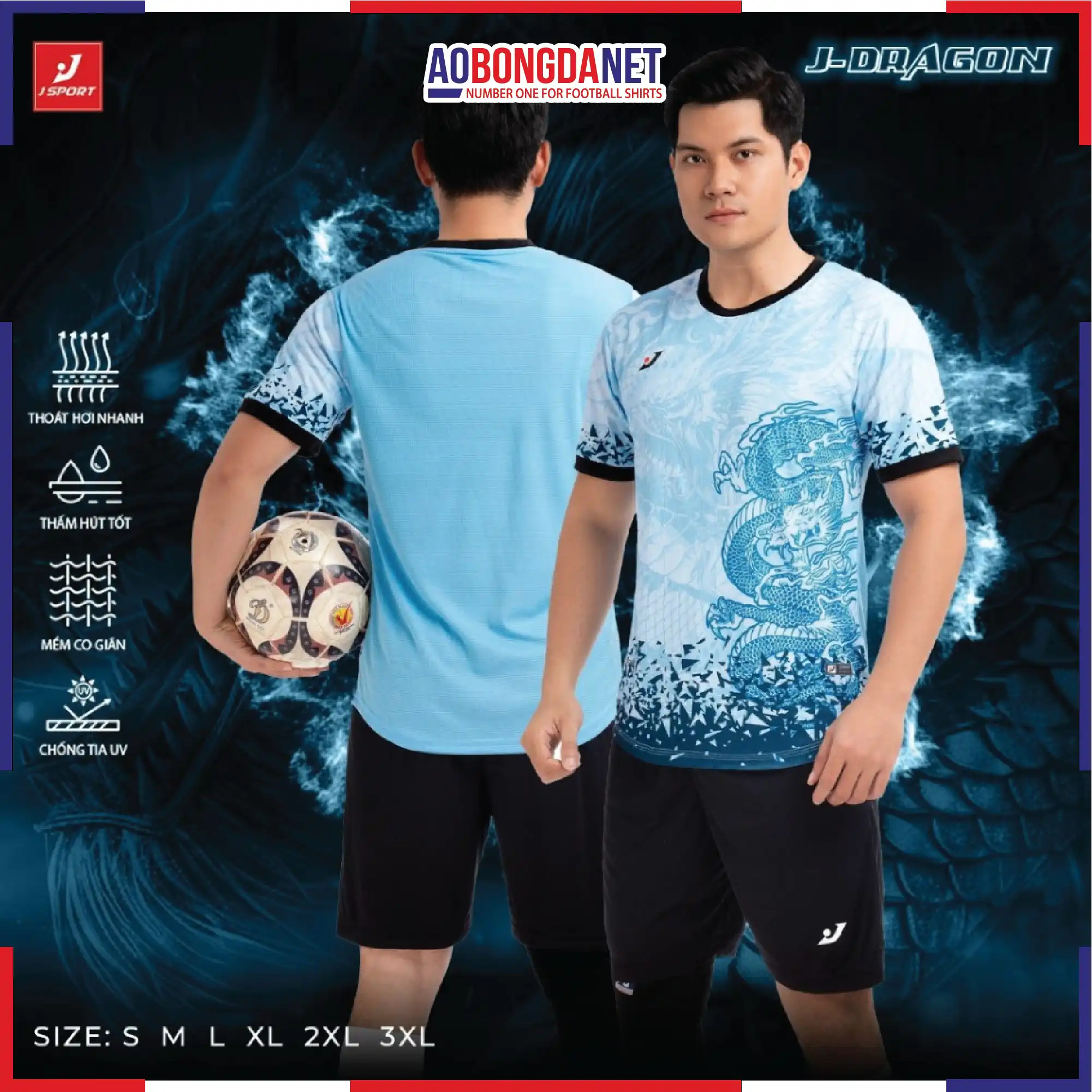 Áo Bóng Đá Không Logo Justplay J Dragon Màu Xanh Biển