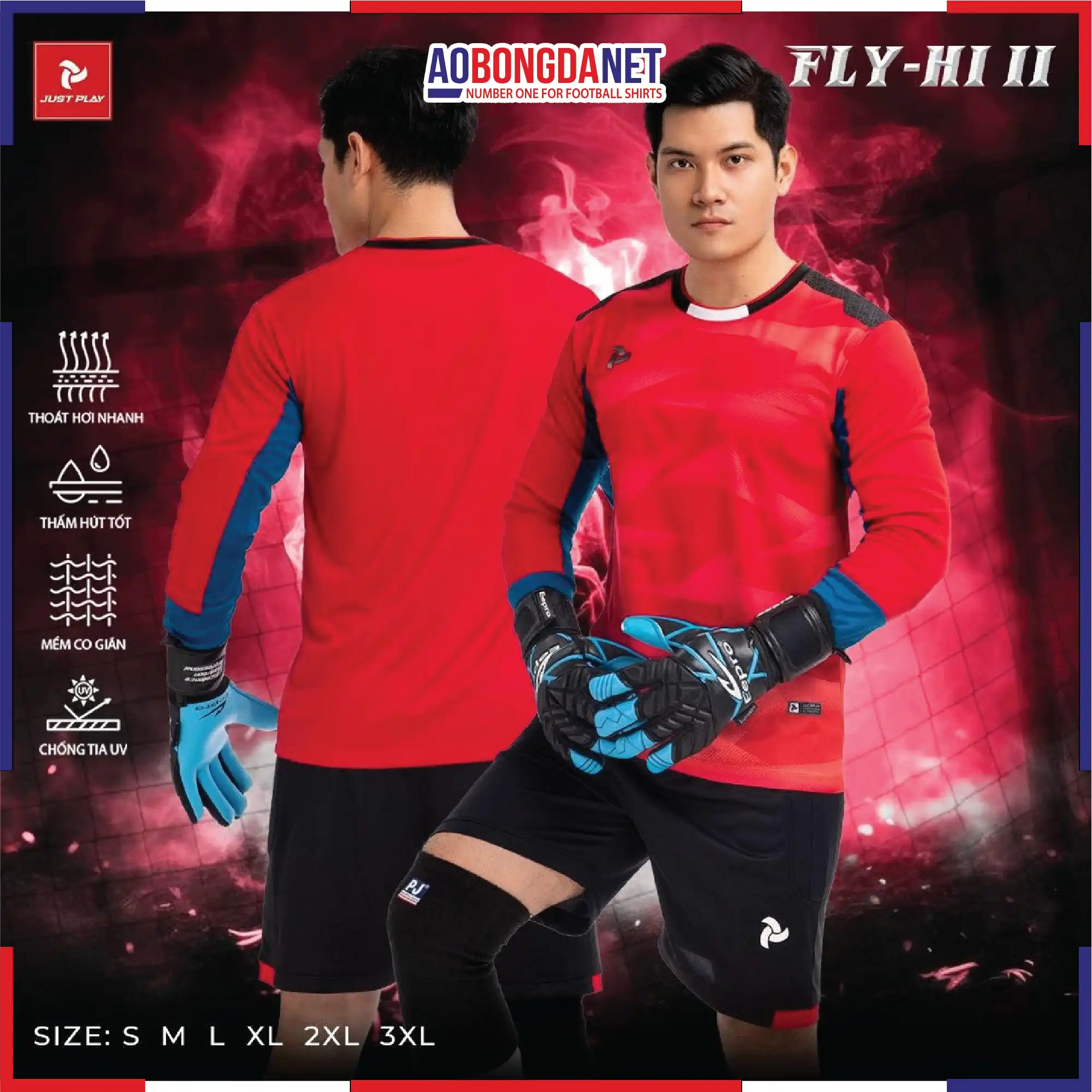 Áo Thi Đấu Thủ Môn Justplay Fly Hi II Màu Đỏ