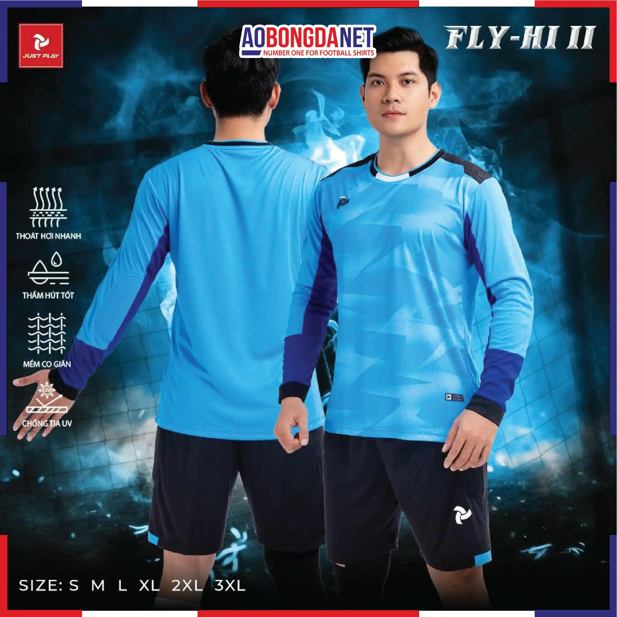 Áo Thi Đấu Thủ Môn Justplay Fly Hi II Màu Xanh Da