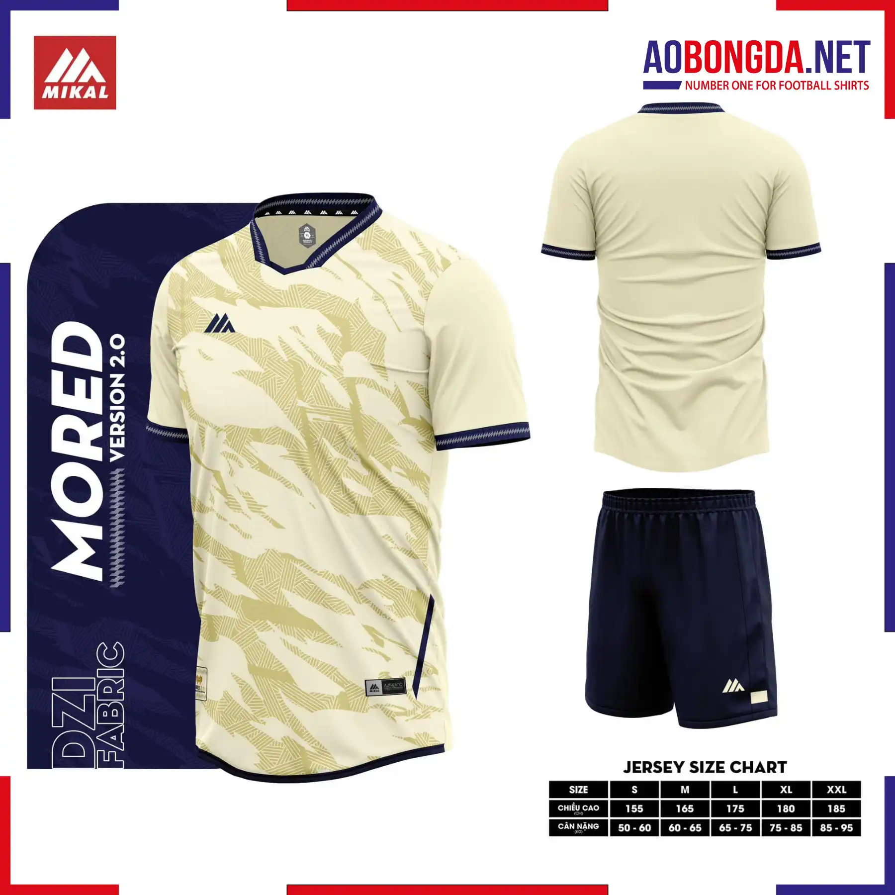 Áo Bóng Đá Không Logo Mikal Mored 2 Màu Kem