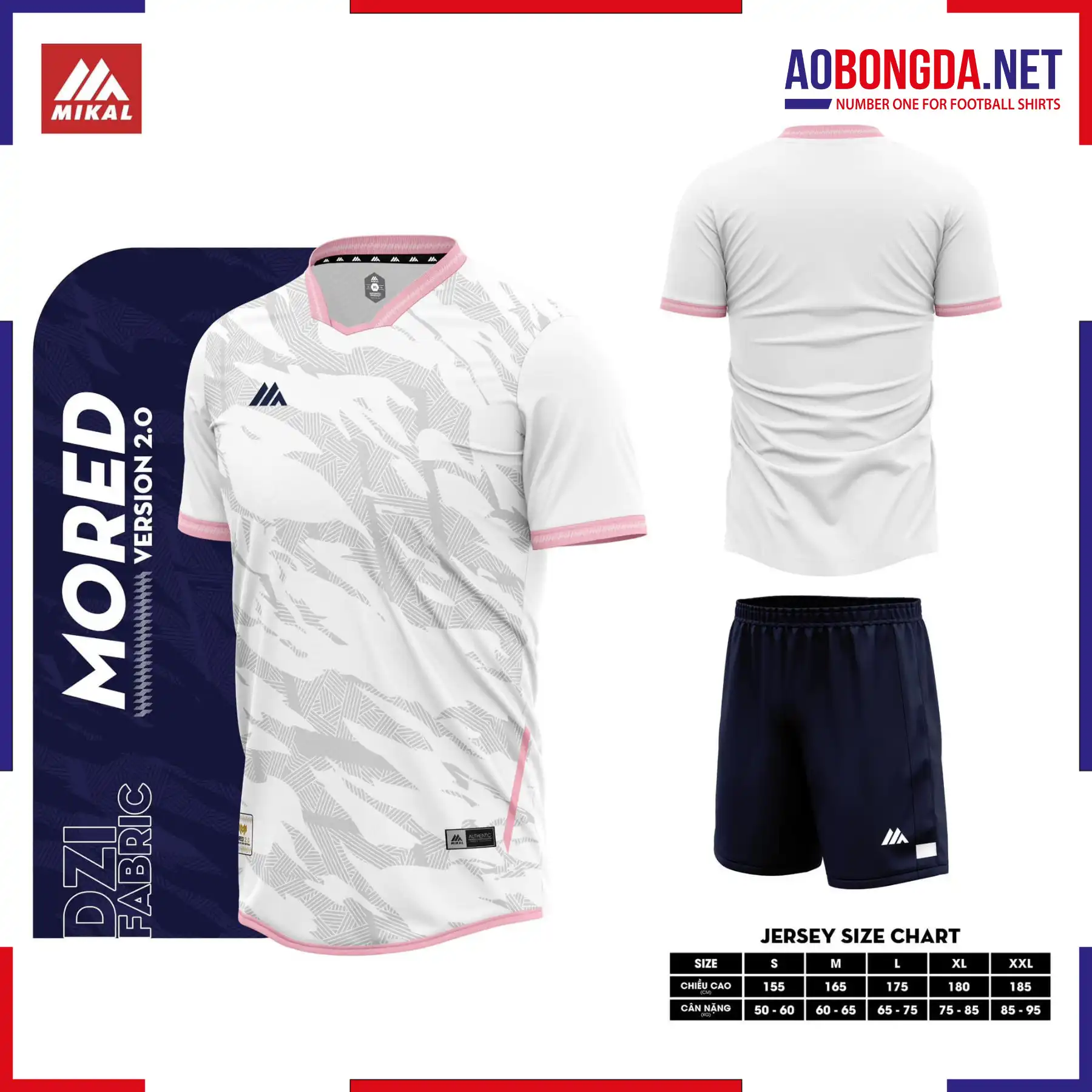 Áo Bóng Đá Không Logo Mikal Mored 2 Màu Trắng Hồng