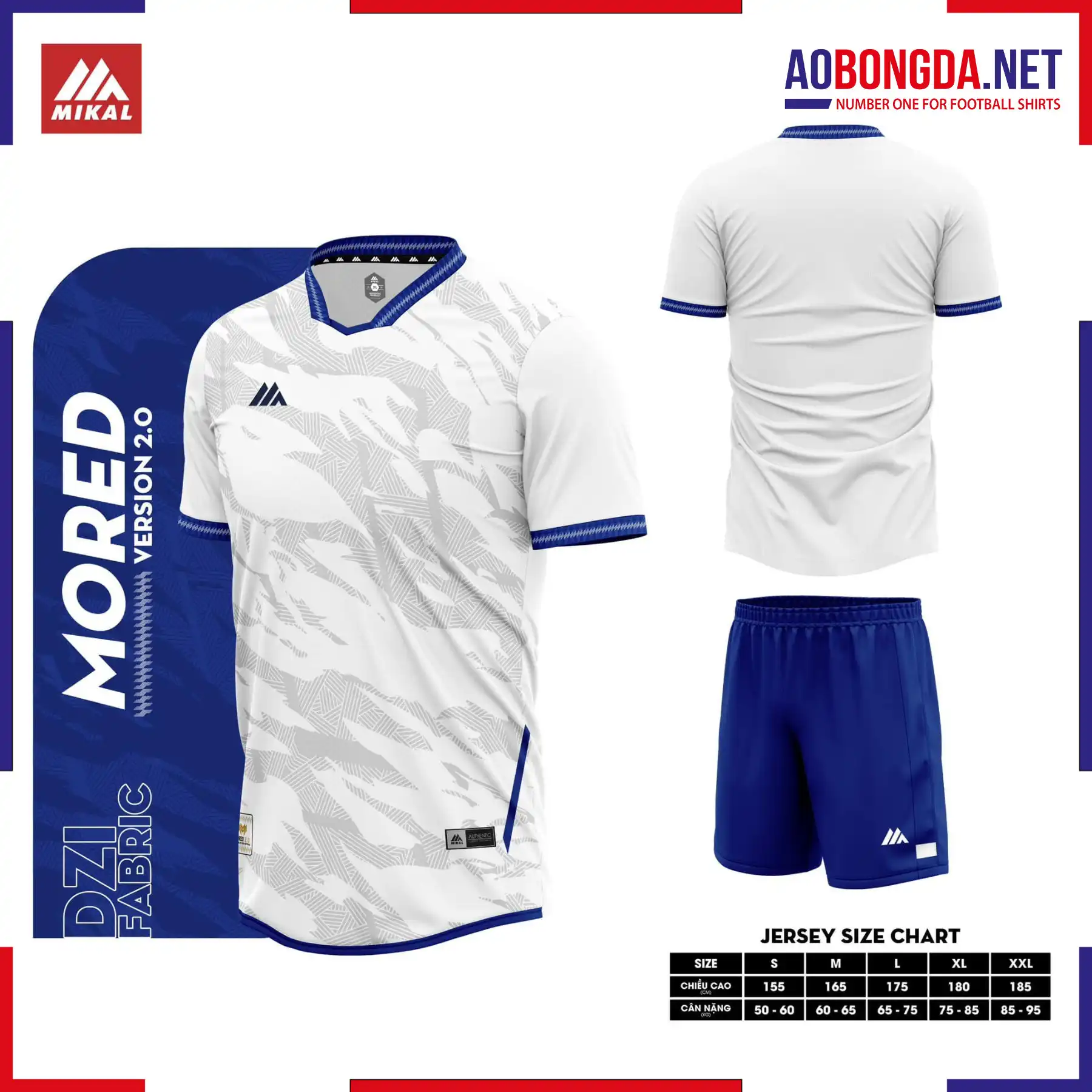 Áo Bóng Đá Không Logo Mikal Mored 2 Màu Trắng Bích
