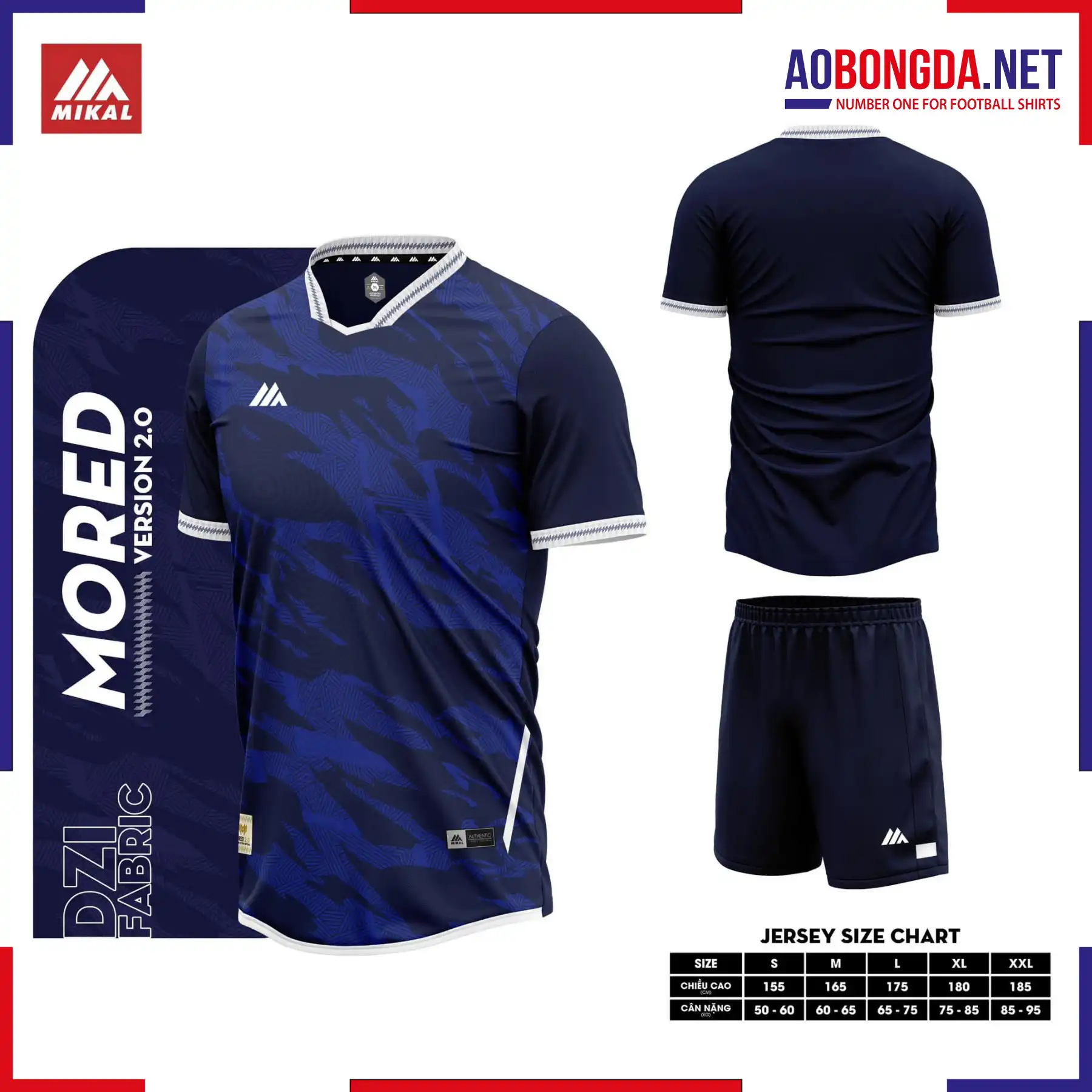 Áo Bóng Đá Không Logo Mikal Mored 2 Màu Xanh Đen
