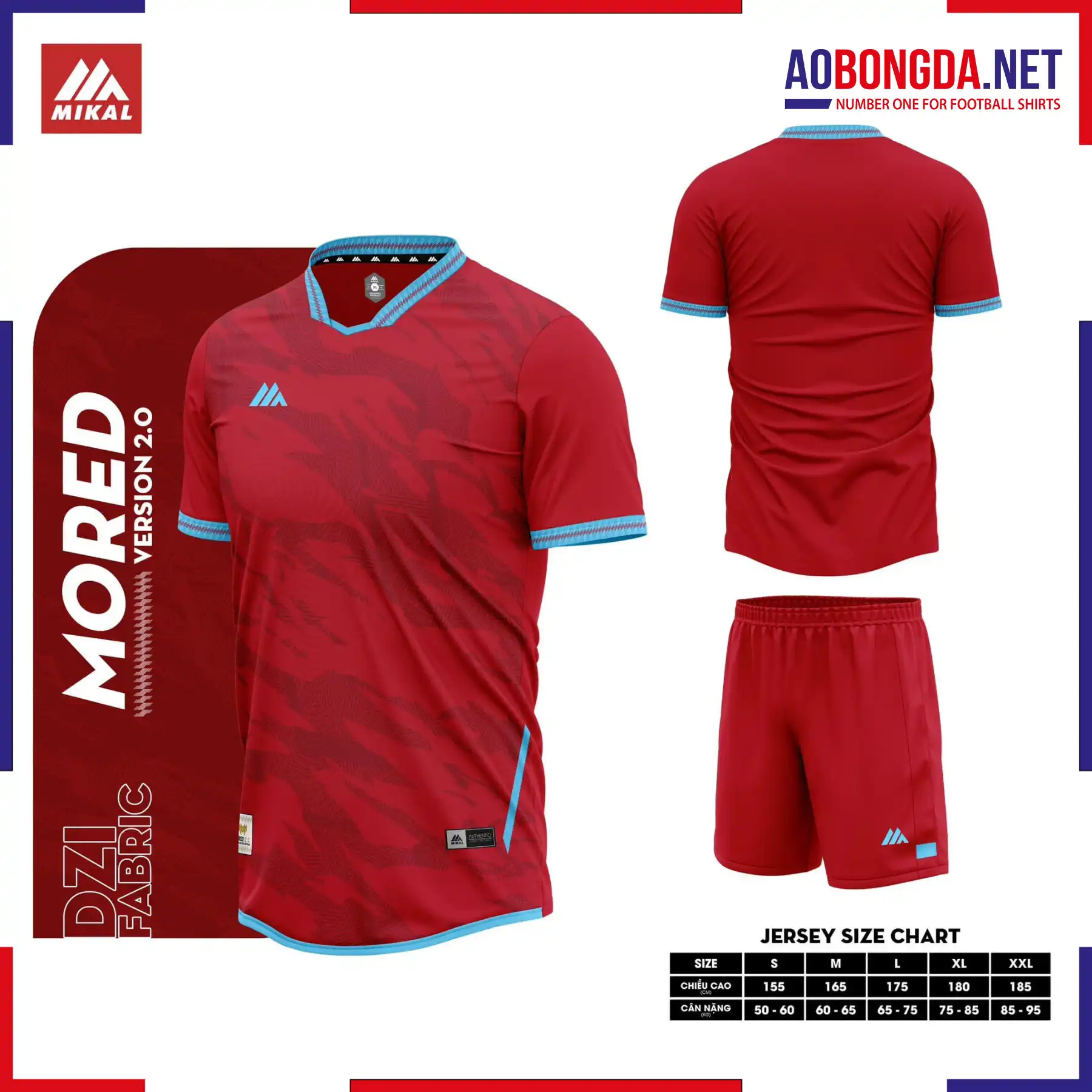 Áo Bóng Đá Không Logo Mikal Mored 2 Màu Đỏ