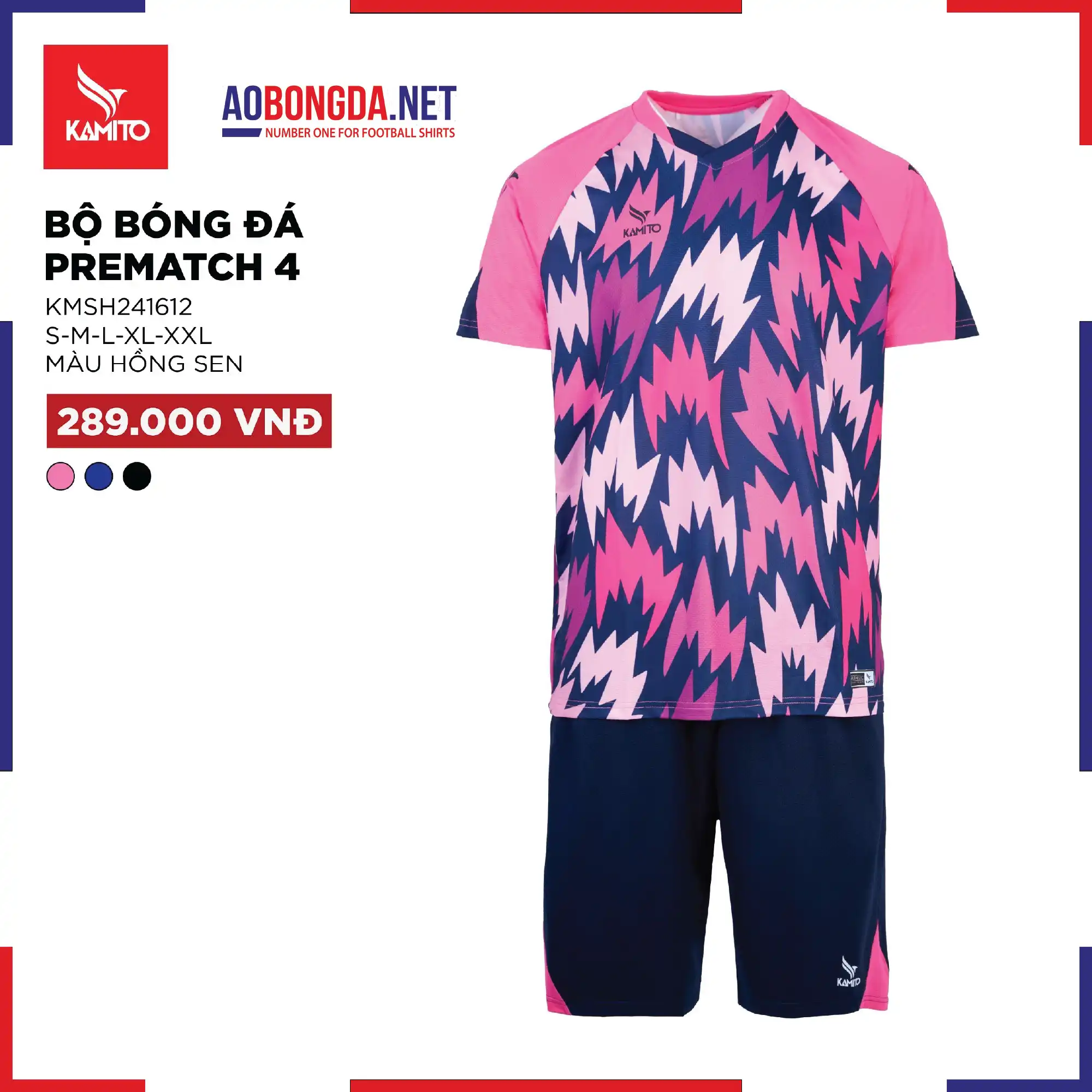 Áo Bóng Đá Không Logo Kamito Prematch 4 Hồng Đen