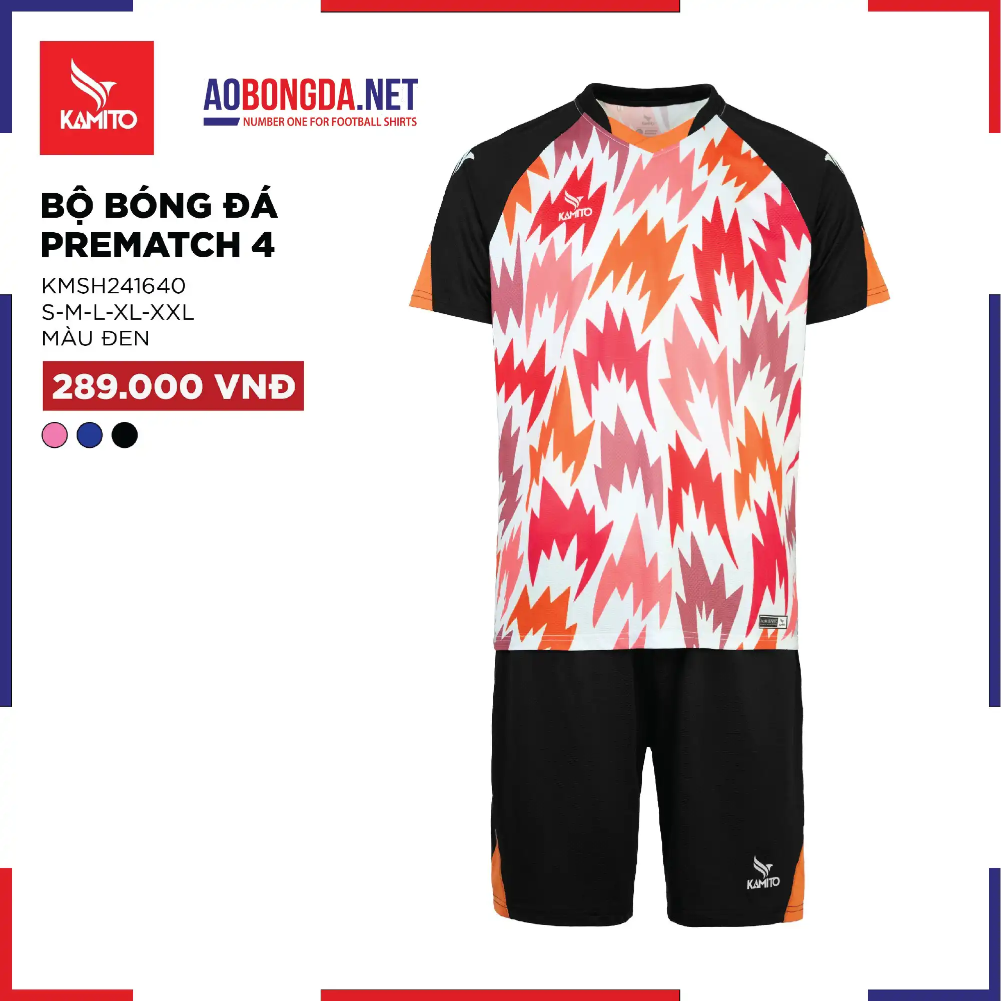 Áo Bóng Đá Không Logo Kamito Prematch 4 Đen