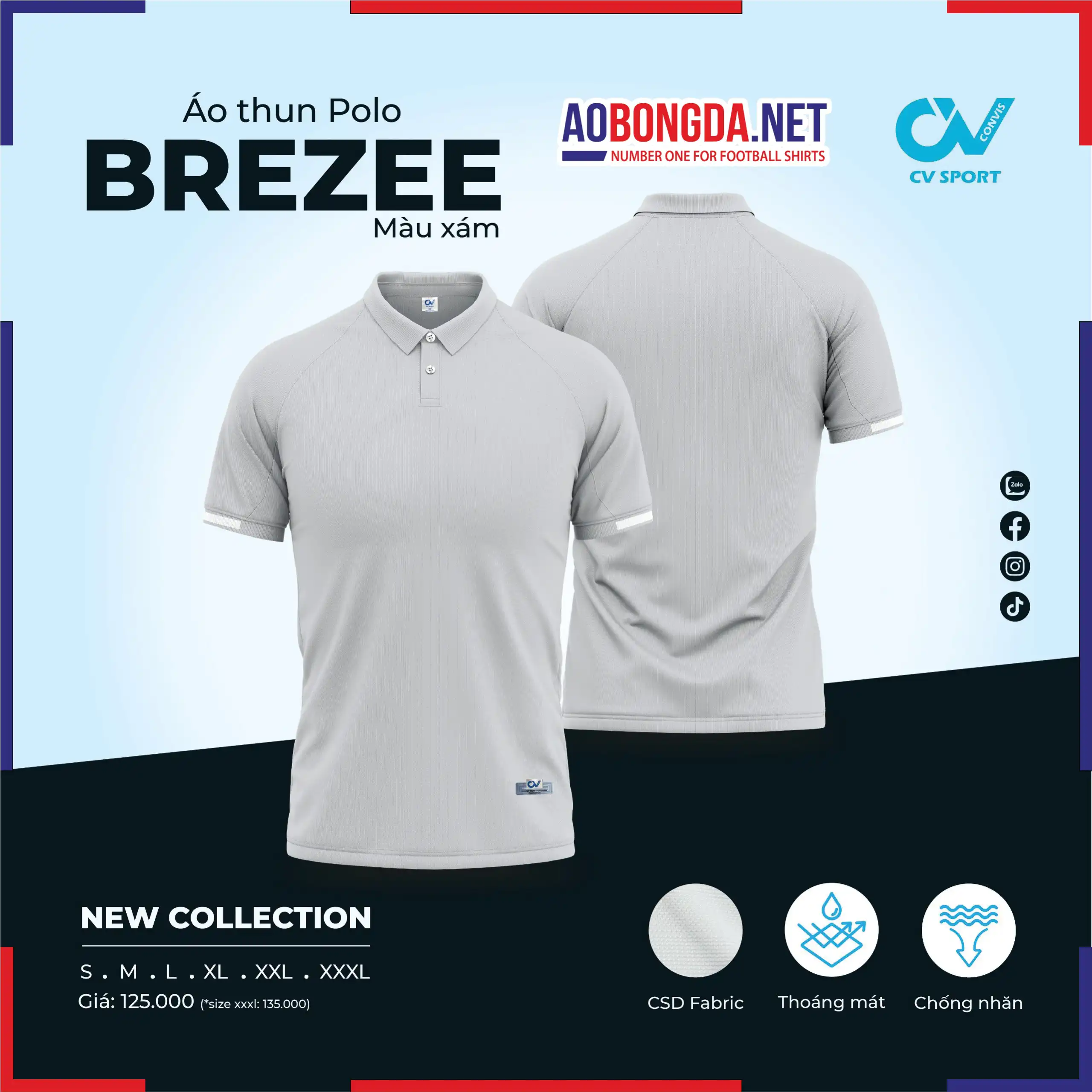 Áo Polo CV Breeze Xám Lợt