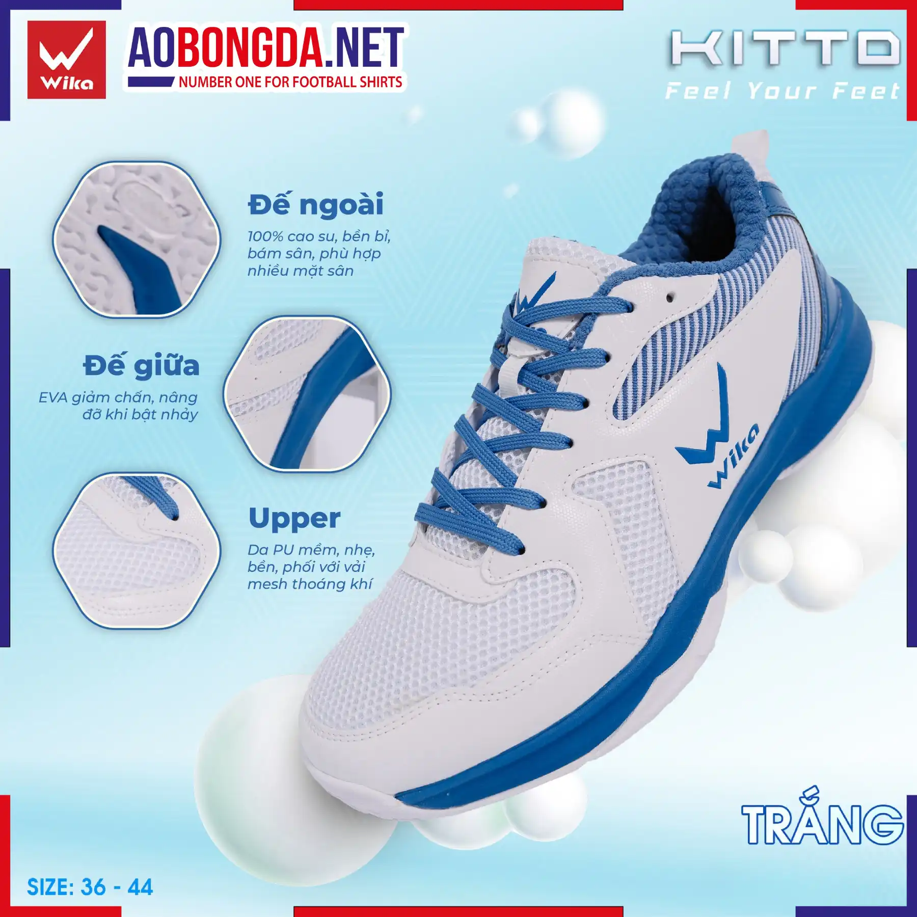 Giày Thể Thao Đa Năng Wika Kitto Màu Trắng