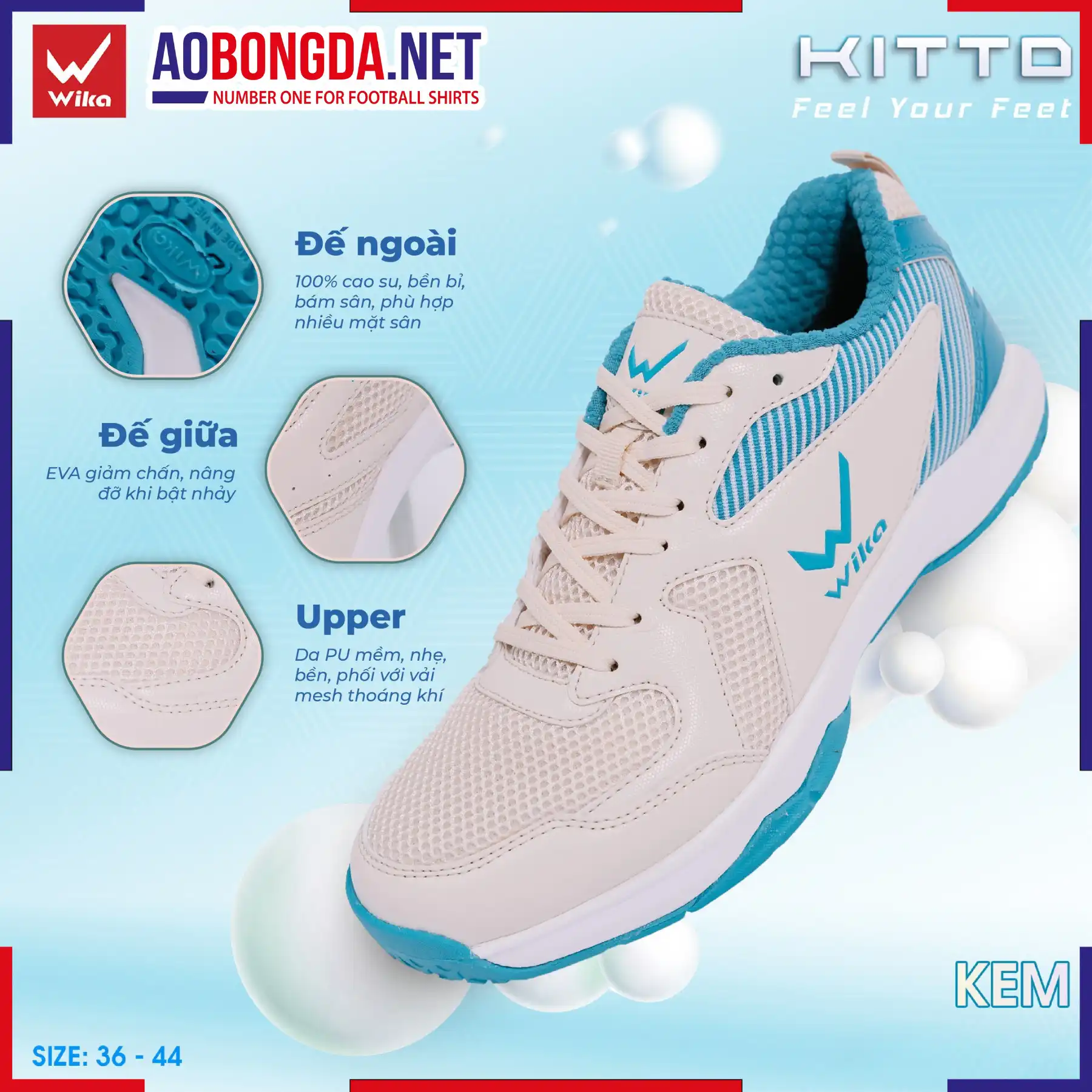 Giày Thể Thao Đa Năng Wika Kitto Màu Kem