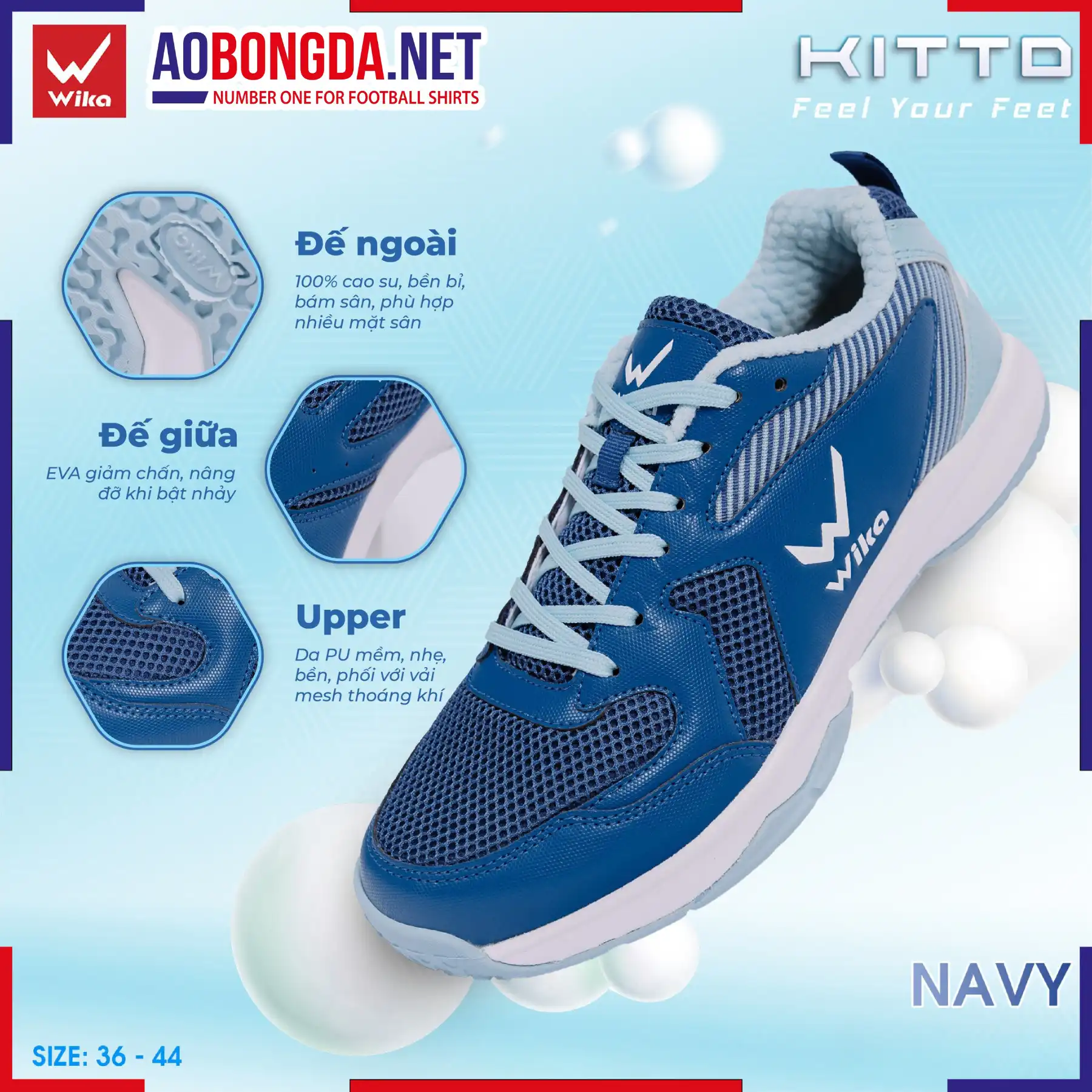 Giày Thể Thao Đa Năng Wika Kitto Màu Xanh Navy