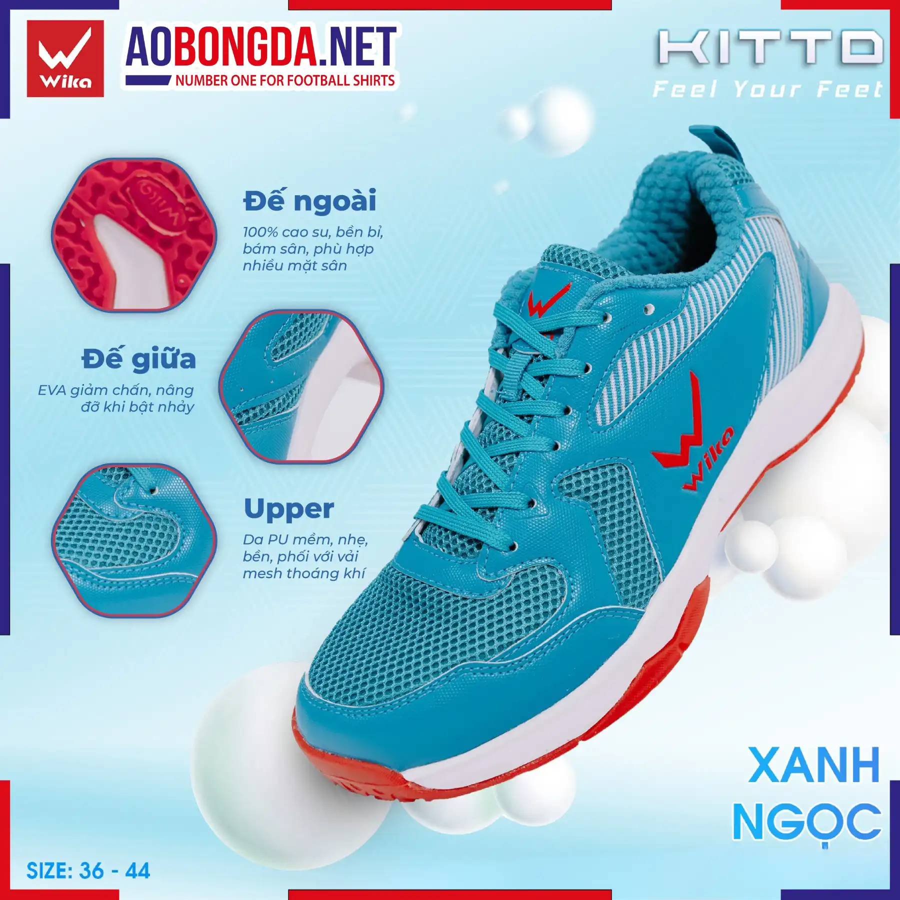 Giày Thể Thao Đa Năng Wika Kitto Màu Xanh Ngọc