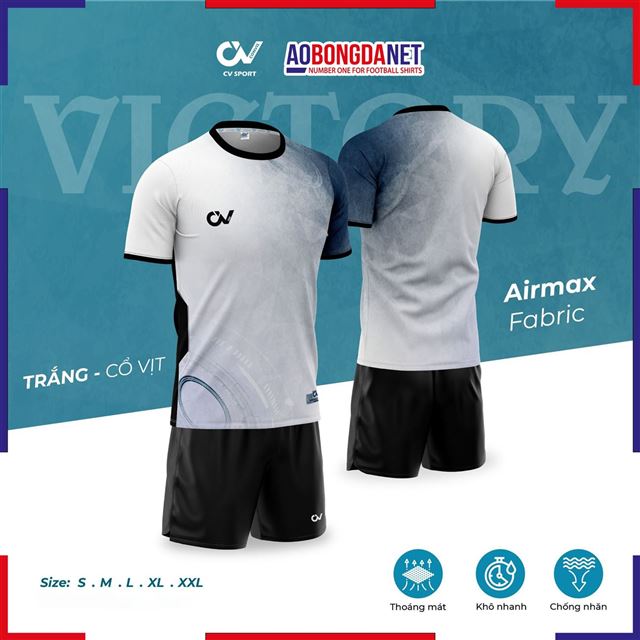 Áo Bóng Đá Không Logo CV C03 Victory Màu Trắng Cổ Vịt