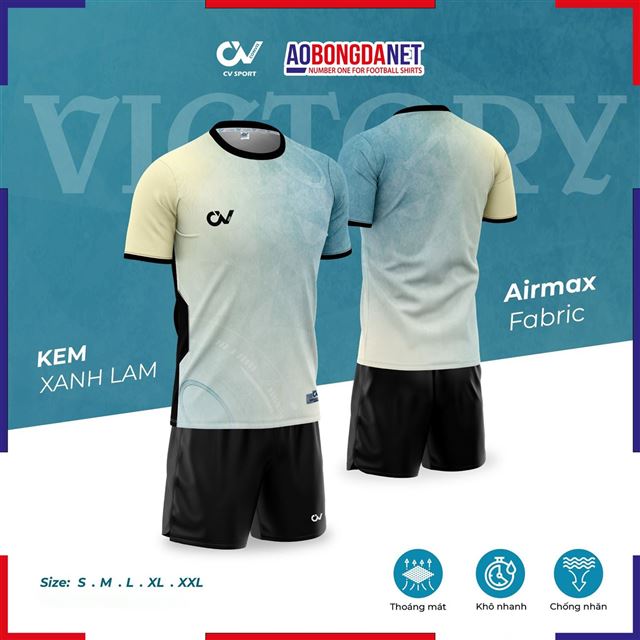 Áo Bóng Đá Không Logo CV C03 Victory Màu Kem Lam