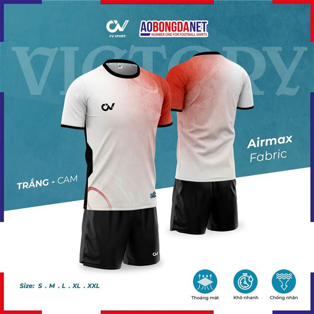 Áo Bóng Đá Không Logo CV C03 Victory Màu Trắng Cam