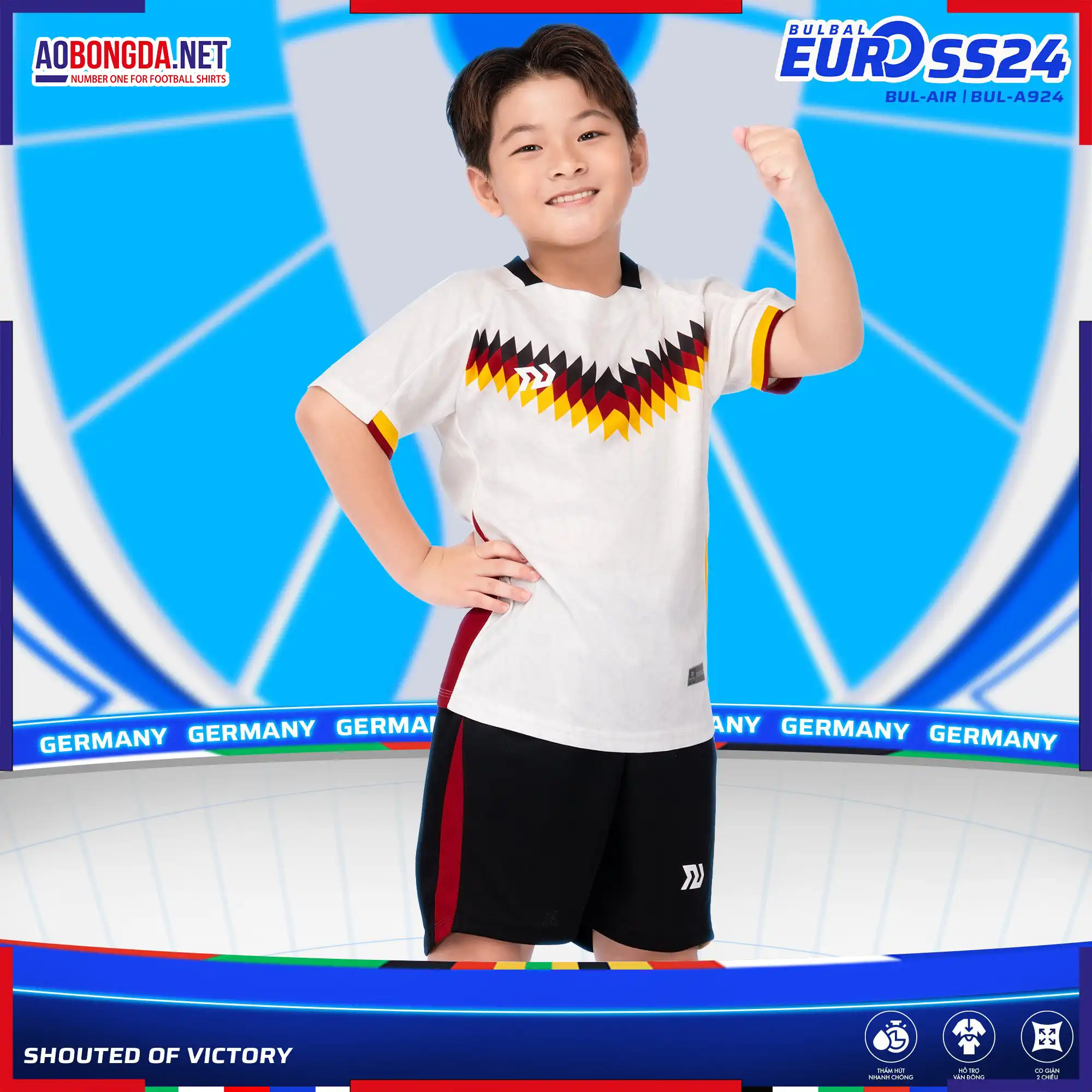 Áo Bóng Đá Không Logo Bulbal Euro Trẻ Em Đức Trắng 2024