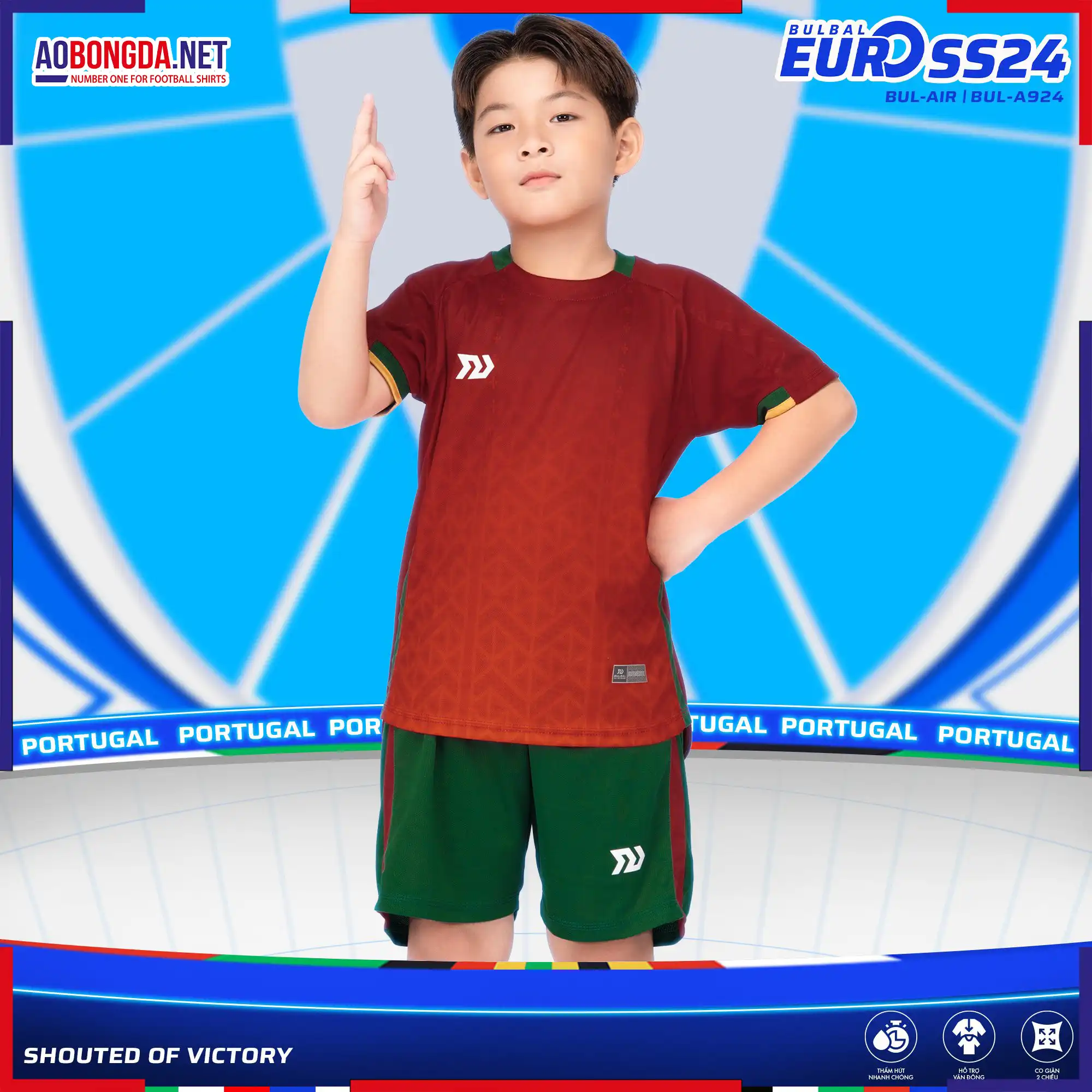 Áo Bóng Đá Không Logo Bulbal Euro Trẻ Em Bồ Đào Nha Đỏ 2024